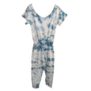 Moonflower the Label | Blue & White Tie-Dye Short Sleeve Jogger Jumpsuit
